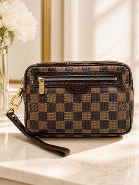 Authentic Louis Vuitton Pochette Billet Macao Damier Ebene Clutch Wristlet